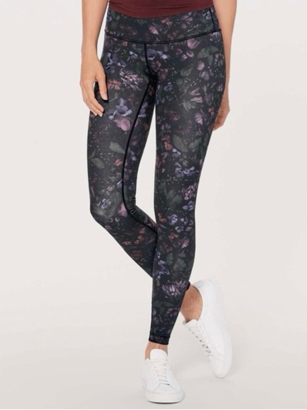 lululemon athletica Black Floral High-Rise Leggings with Purple Accents - Picture 1 of 6